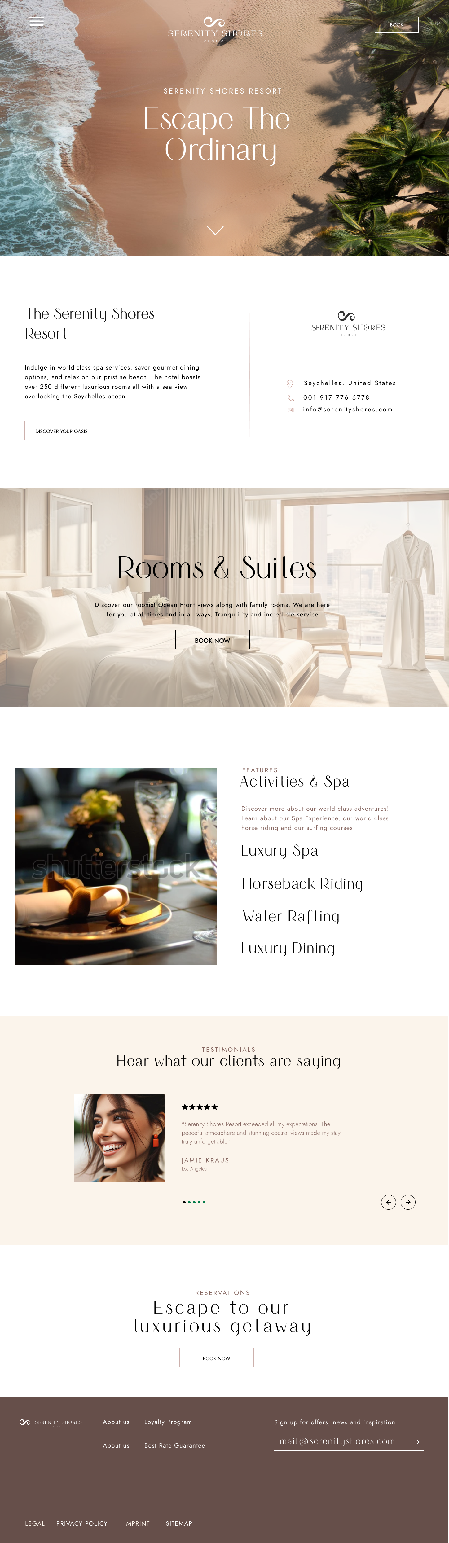 Serenity Shores Resort website concept — full page